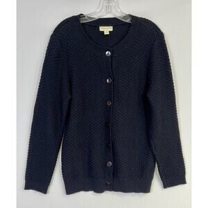 VTG Appleseed's Cardigan‎ Sweater Women’s M Blue Cable Knit 100% Cotton Button